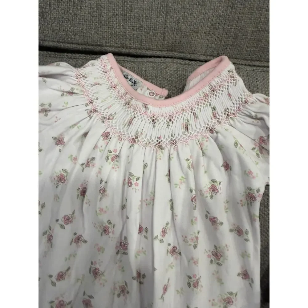 Magnolia Baby Smocked Bishop Style Long Sleeve Fleoal Romper 9 Months NWT $62
